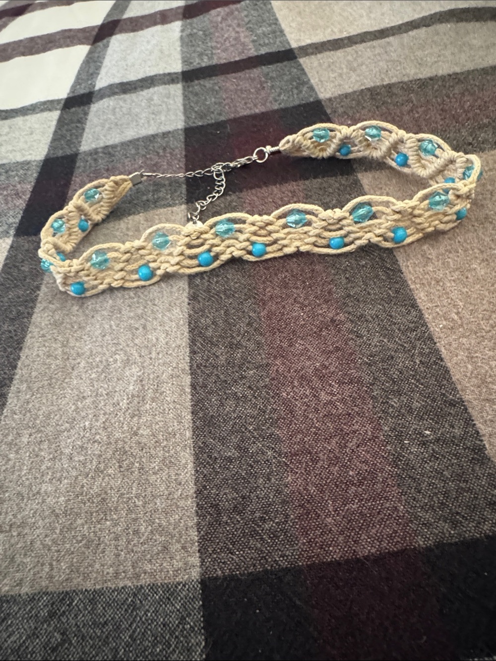Claire’s Beige Macrame Choker with Turquoise Beads